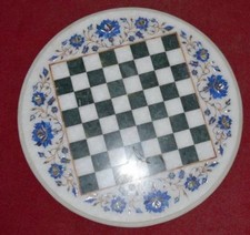18 " Marbre Blanc Jeu D'Échecs Table Top Pietra Dura Artisanal Pièce Décor