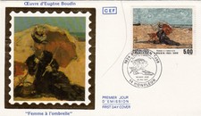 Enveloppe 1er Jour timbre 1987 HONFLEUR Eugène BOUDIN tableau femme à ombrelle 1
