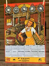 Torchon calendrier 1982 Société C.E.G.A.T, thème pressoir, vigne vendange