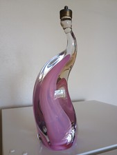 VAL SAINT LAMBERT BELGIQUE - Pied de lampe cristal rose + incolore (à restaurer)