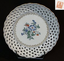 B belle coupelle ajourée porcelaine chine décoration florale liseré or 18cm340g 
