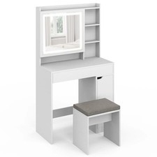 Coiffeuse ZELIA blanche miroir LED avec rangement, 1 tiroir, 1 caisson de rangem