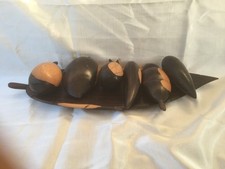 ART AFRICAIN PLAT ET 6 FRUITS SCULPTÉ EN BOIS D'ÉBÈNE VINTAGE