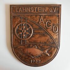 Ecusson plaque pêche LAHNSTEIN EV ACO 1922 fait main art déco design XXe N4859