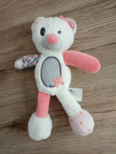 Doudou ours blanc rose gris - doudou,