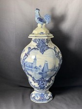 POTICHE COQ EN FAÏENCE DÉCOR