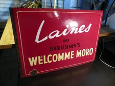 Plaque émaillée " Laine welcome  moro " objet industriel vintage