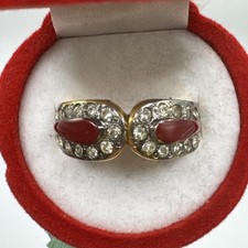 Bague vintage fantaisie bordeaux et or avec strass. Taille 49/50.
