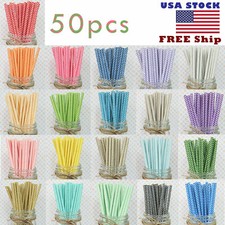 50 Chevron Paper Straws Birthday Wedding Baby Kids Party Rainbow color US Stock