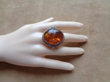 BAGUE ANCIENNE - ARGENT ET AMBRE DE LA BALTIQUE - TAILLE 54/55 - UNIQUE