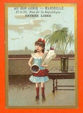 MARSEILLE (13) CHROMO " AU BON GÉNIE / EUGENE WEILL " FILLETTE & FLEURS