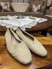 Ballerines plates femme Zara Trafaluc tissé raphia talon bois taille EU 37 beige