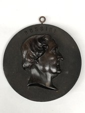 Ancien GRAND MEDAILLON portrait ROSSINI en BOIS DURCI XIXème