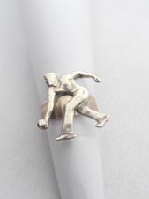 Pétanque : Bague en Argent 925 Avec Joueur - Bocciodromo - Club de Bowling - Jeu