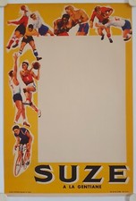 Affiche SUZE à la GENTIANE Litho Ann.‘50 - Cyclisme Basket Boxe Rugby