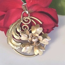 Pendentif Vintage En Vermeil Or/argent 925 Motif Floral Carl Art Inc. 35x42 mm 