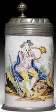 CHOPE EN FAIENCE  Tankard Bayreuth Allemagne  XVIIIe siècle Monture Etain
