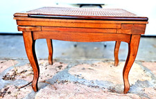 ANCIENNE PETITE TABLE BASSE ORIGINALE  EN CHENE ET CANNELEE ROTIN 58X39X45CM