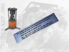 PLAQUETTE PLATE LABEL RECHAUD COLEMAN M41 TO LIGHT  . jeep willys dodge us  ww2