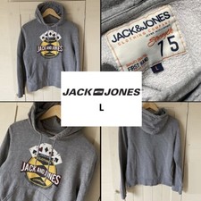 Sweat gris imprimé à capuche JACK & JONES L
