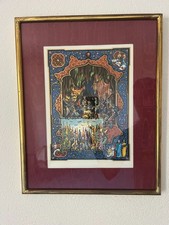 Illustration Lucy Boucher avec cadre en bois dorée, encadrement rouge