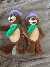 PPC/ Lot 2 DOUDOU PELUCHE MILKA OURS MARMOTTE marron mauve vert écharpe 24 cm 