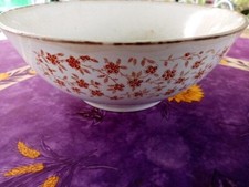 Saladier Légumier ancien Faience de France Décor Petites Fleurs et Fruits Marron