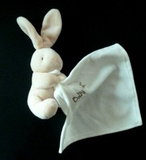 94. DOUDOU PELUCHE BABY NAT LAPIN BEIGE MARRON ECRU MOUCHOIR 10c assis  NEUF*