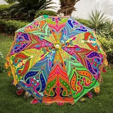 Parasol de jardin brodé paon fait à la main indien, patio extérieur 72"