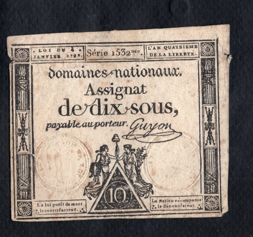 Assignat sous 1792 etat - assignat, de