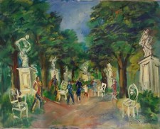 Roland DUBUC : Jardin des Tuileries, Huile sur toile signée