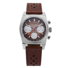 Sugess S419 Mécanique Chronographe Acier Marron Blanc Cuir Montre Homme