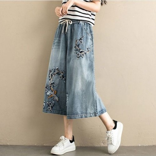 Femme brodé pantalon capri - pantalon,