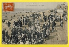 Carte Postale Ancienne Toilée CAYEUX sur MER (Somme) La PLAGE Belle Animation