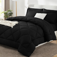 King Size Comforter Set Black - 7 Pieces Bed in a Bag King, Luxury Soft Bed Set