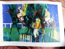 Camille HILAIRE (1916 – 2004) : Les courses. Lithographie couleur signée 