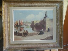 Peinture année 50  huile sur panneaux le port de concarneau signé