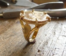 Bague pièce or 18 KT plume 6 griffes avec 20 Francs or Napoléon III