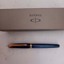 stylo plume PARKER ELLIPSE LAQUE METAL BLEU VERT PLUME OR 18K RARE !