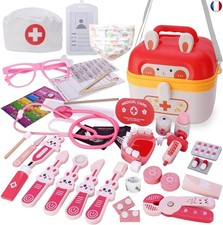 Malette Docteur Enfant, 42Pièces Malette Docteur Jouet pour Enfants en Bois 