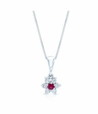 Rubis Diamant Pendentif Fleur 14K or Blanc Floral Collier 0.51 CT Rond Naturel