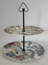 Ancien Serviteur à Gâteaux en Faïence Anglaise "Holiday" Décor paysage Lacustre