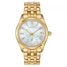 New Citizen Eco-Drive Ladies Corso Gold Tone Steel MOP Dial Watch EV1032-51D
