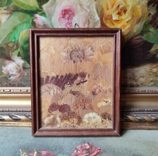 ANCIEN PETIT CADRE TABLEAU PAYSAGE EN FLEURS SÉCHÉES HERBIER 15 X 18 CM