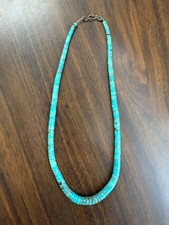 Collier Vintage Amérindien en Perles Heishi de Turquoise Bleue Naturelle 17"
