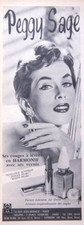 PUBLICITÉ PRESSE 1954 PEGGY SAGE ROUGES A LEVRES EN HARMONIE AVEC VERNIS