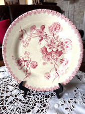 Ancienne ASSIETTE PLATE faïence GIEN 19e décor floral rose "Capucines"