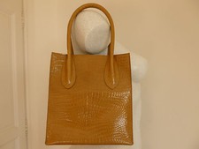 NEUF PETIT SAC CABAS CUIR FACON CROCO BELLE TEINTE CAMEL
