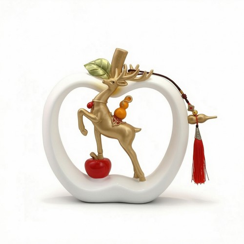 Pomme avec cerf doré ornement - pomme,