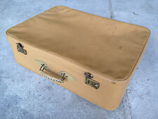 Ancienne grande valise de voyage en tissu et simili cuir vintage rangement